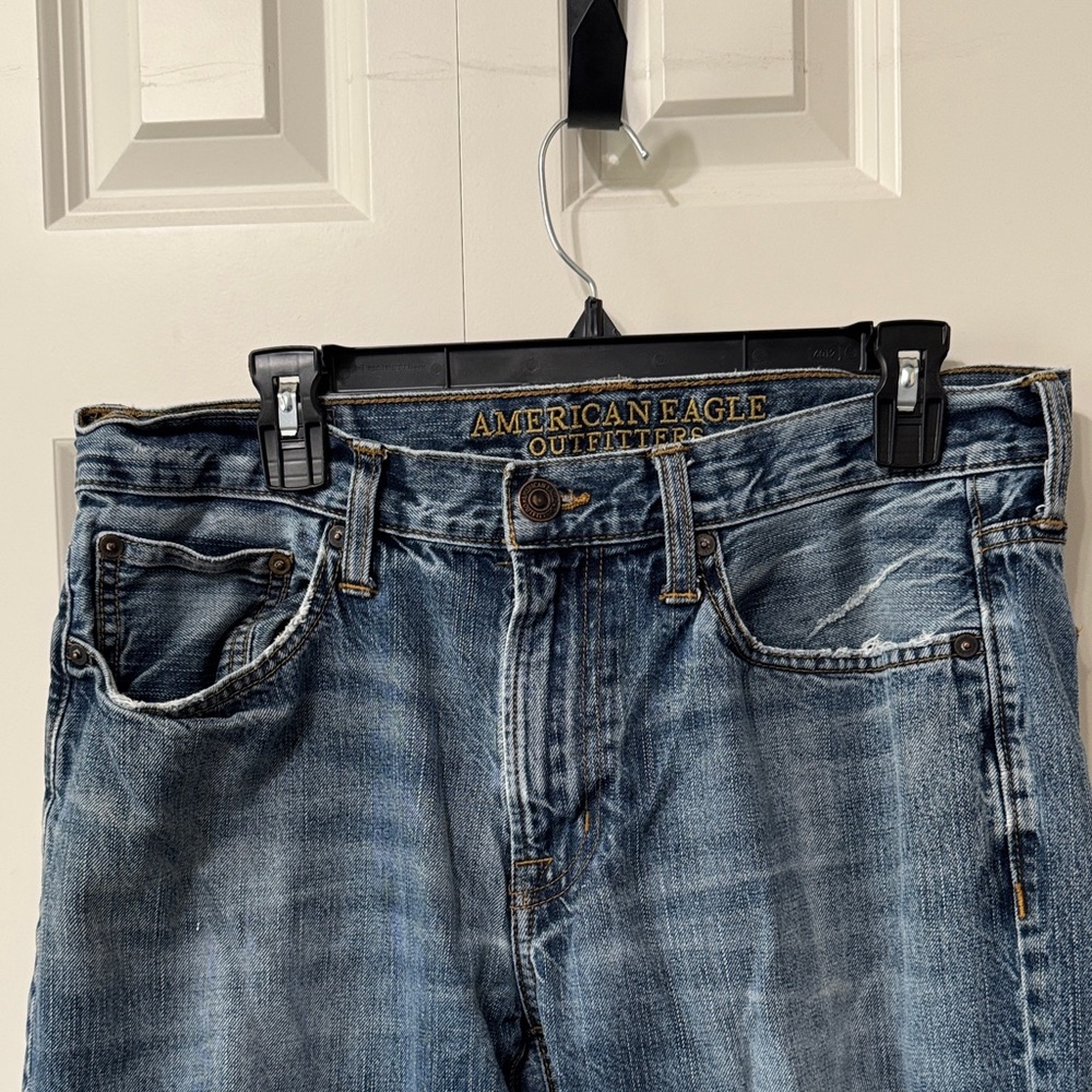 American Eagle Outfitters Original Straight Fit Distressed Blue Jeans - Picture 6 of 7